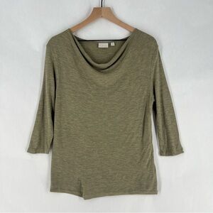 Holistia Olive Green Cowl‎ Neck 3/4 Sleeve Lightweight Soft Modal Tencel Top S